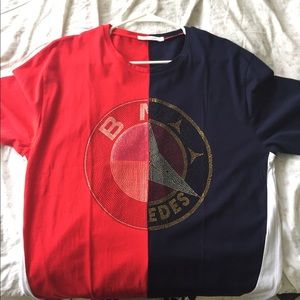 Brand New hand stitched T Shirt Half Red Half Blue